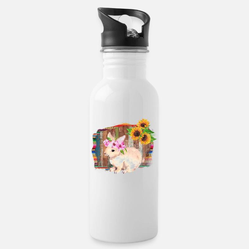 Osterhasen-Aquarell - Trinkflasche mit integriertem Trinkhalm - Weiß