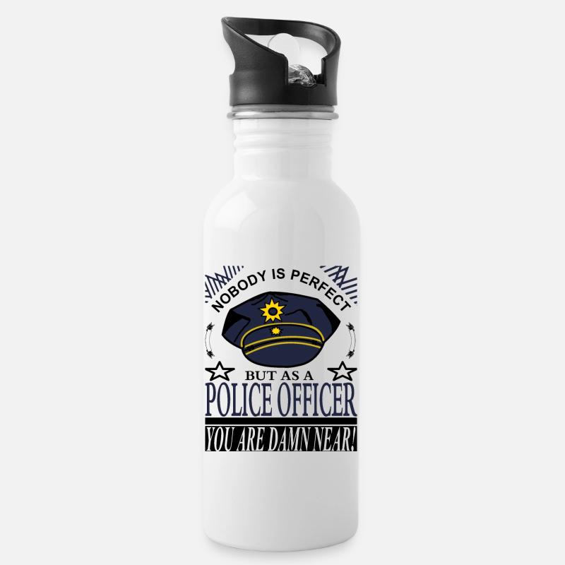 Polizist Polizei - Trinkflasche mit integriertem Trinkhalm - Weiß