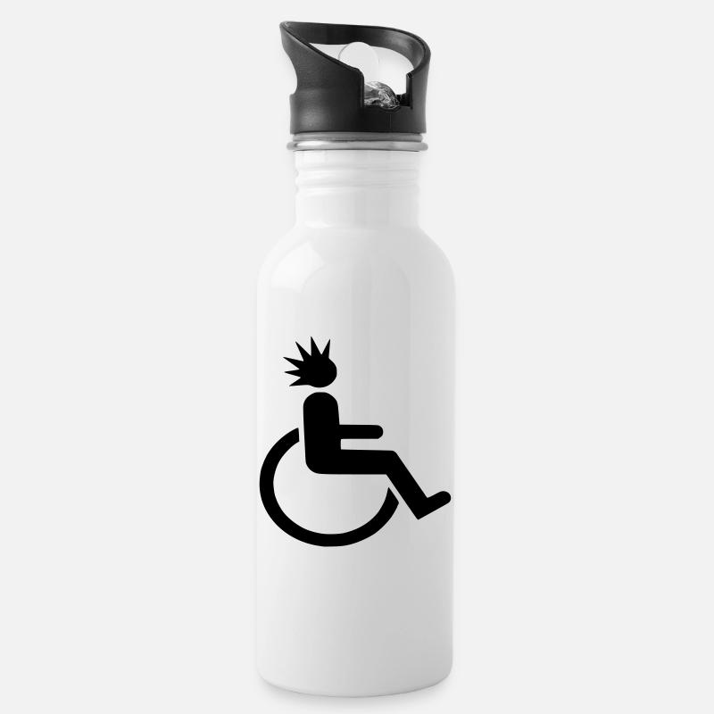 Rollstuhlfahrer mit Punk-Frisur # - Trinkflasche mit integriertem Trinkhalm - Weiß