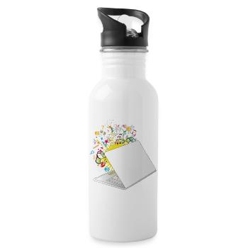 Ein halb geöffneter Laptop mit vielen Symbolen - Trinkflasche mit integriertem Trinkhalm - Weiß - Rechts