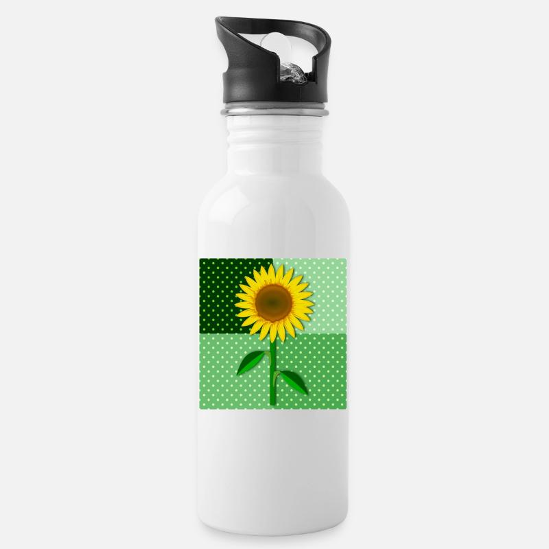 Sonnenblume - Trinkflasche mit integriertem Trinkhalm - Weiß