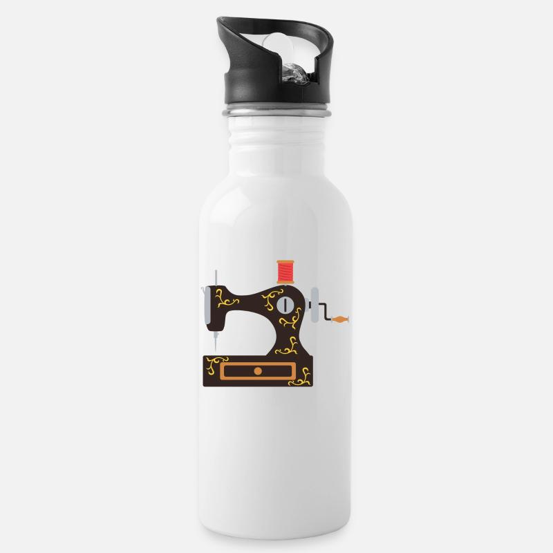 Nähmaschine - Trinkflasche mit integriertem Trinkhalm - Weiß