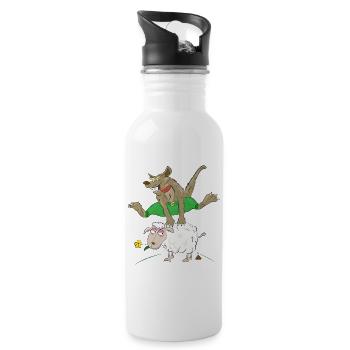 loup saute par-dessus le mouton - loup avec mouton - Gourde avec paille intégrée - blanc - Droite