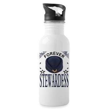 Stewardess für immer Flugbegleiter Flugbegleiterin - Trinkflasche mit integriertem Trinkhalm - Weiß - Rechts