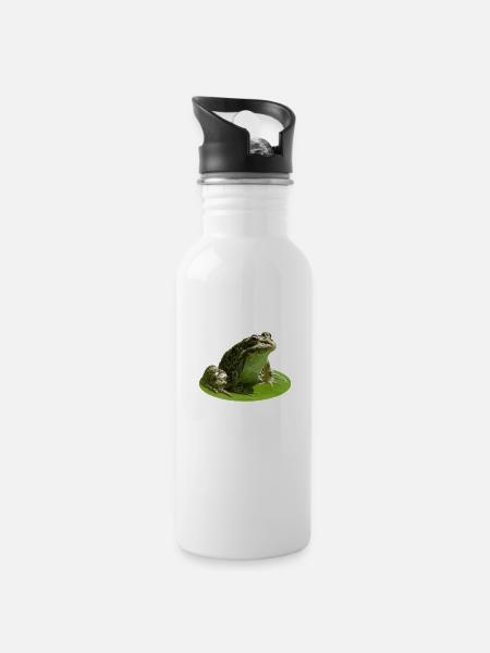 Frog - Water bottle with straw - white