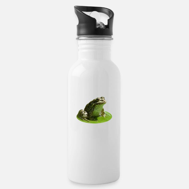 Frog - Water bottle with straw - white