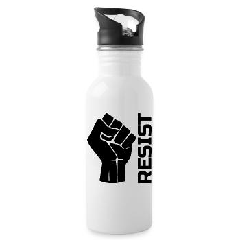 Resist with fist - in black - Water bottle with straw - white - Right