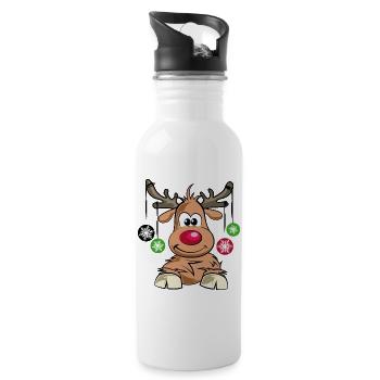 xmas rendeer elch weihnachten symbol Rentier funny - Trinkflasche mit integriertem Trinkhalm - Weiß - Rechts