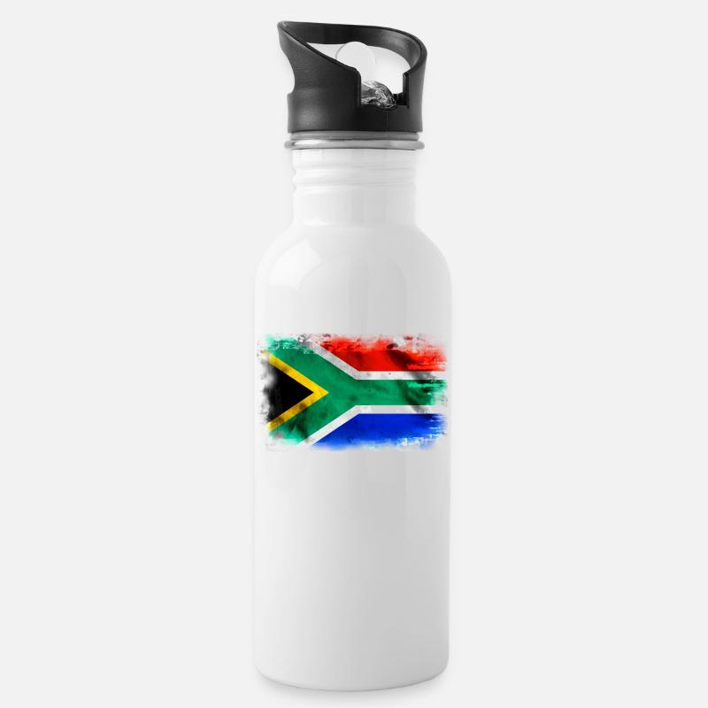 Südafrika Flagge - Trinkflasche mit integriertem Trinkhalm - Weiß