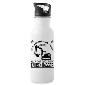 Baggerfahrer Bagger fahren Bagger Spruch Geschenk - Trinkflasche mit integriertem Trinkhalm - Weiß - Rechts
