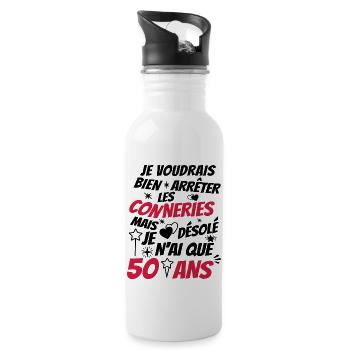 anniversaire 50 ans - bien arrêter les conneries - Gourde avec paille intégrée - blanc - Droite