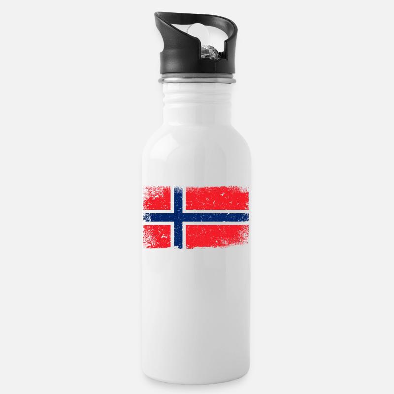 Norwegen Flagge - Trinkflasche mit integriertem Trinkhalm - Weiß