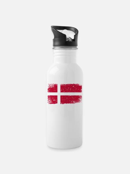 Dänemark Flagge - Trinkflasche mit integriertem Trinkhalm - Weiß