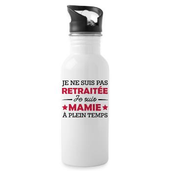 Pas Retraitée mais Mamie -cadeau humour Grand-mère - Gourde avec paille intégrée - blanc - Droite