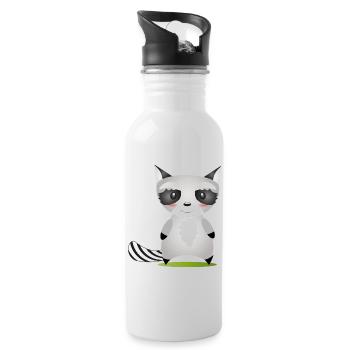 cute raccoon in comic style to love - Water bottle with straw - white - Right