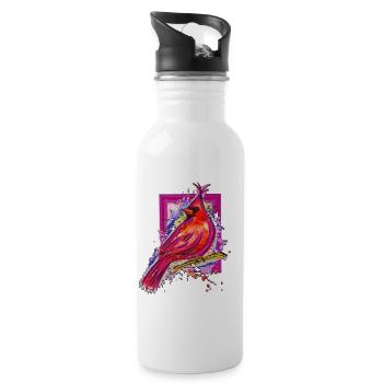 Bunter Vogel - Aquarell Zeichnung - Schöner Vogel - Trinkflasche mit integriertem Trinkhalm - Weiß - Rechts