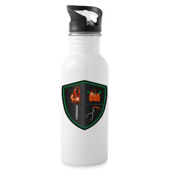 Wappenschild - Kettensäge - Trinkflasche mit integriertem Trinkhalm - Weiß - Rechts