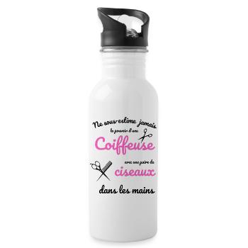 T-shirt ne sous estime jamais coiffeuse ciseaux - Gourde avec paille intégrée - blanc - Droite