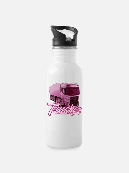 Trucker Girl - Trinkflasche mit integriertem Trinkhalm - Weiß