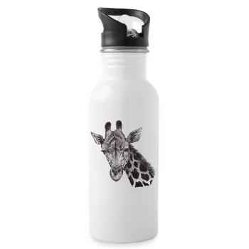 Giraffenkopf gezeichnet - Trinkflasche mit integriertem Trinkhalm - Weiß - Rechts
