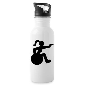 Shooting wheelchair user. # - Water bottle with straw - white - Right