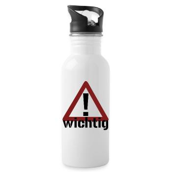 Achtung! Wichtig! - Trinkflasche mit integriertem Trinkhalm - Weiß - Rechts