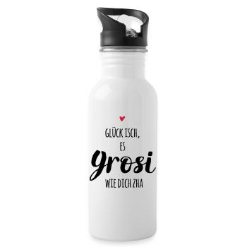 Schweizerdeutsch: Glück ist, ein Grosi wie dich - Trinkflasche mit integriertem Trinkhalm - Weiß - Rechts