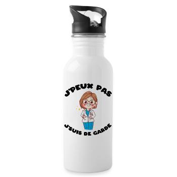 J'peux pas j'suis de garde Humour soignant cadeau - Gourde avec paille intégrée - blanc - Droite