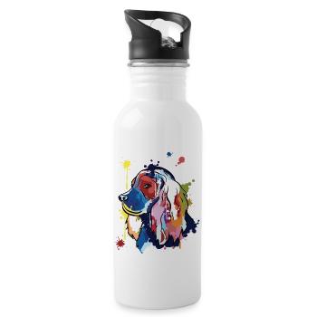 Cocker spaniel - bunte Illustration - Trinkflasche mit integriertem Trinkhalm - Weiß - Rechts