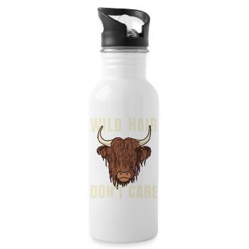Wild Hair Dont Care Higland Cattle Cow Beef - Water bottle with straw - white - Right