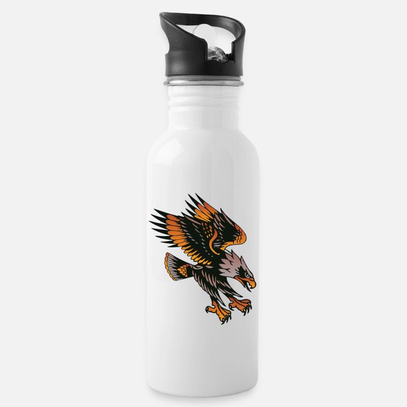 vautour aigle old school tattoo - Gourde avec paille intégrée - blanc