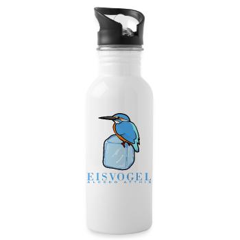 Eisvogel auf Eiswüfel - Trinkflasche mit integriertem Trinkhalm - Weiß - Rechts