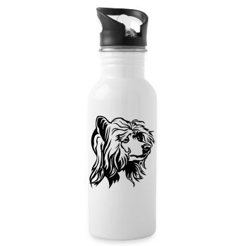 Chinesischer Schopfhund Kopf - Trinkflasche mit integriertem Trinkhalm - Weiß - Rechts