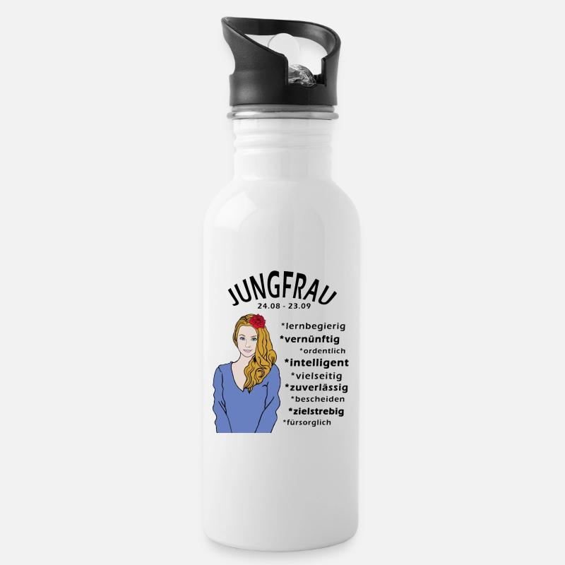 Sternzeichen Jungfrau - Trinkflasche mit integriertem Trinkhalm - Weiß