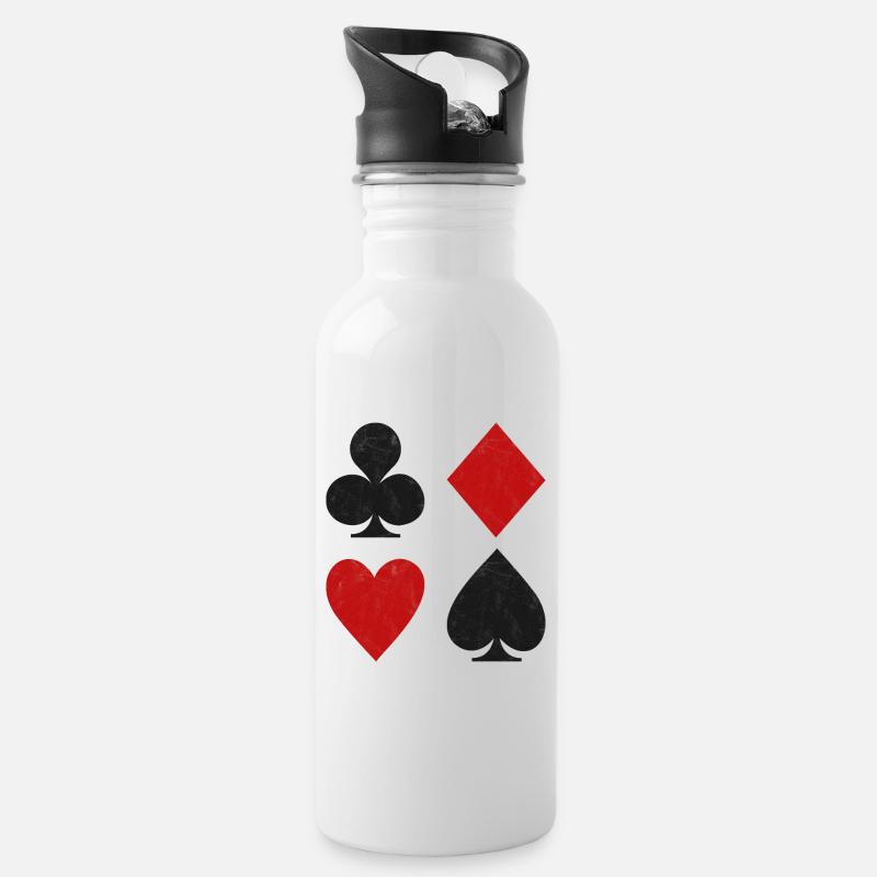 Alle Farben, Spielkarten - Trinkflasche mit integriertem Trinkhalm - Weiß