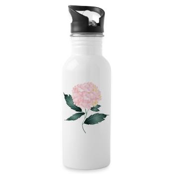 A delicate pink hydrangea - Fascinating flower - Water bottle with straw - white - Right