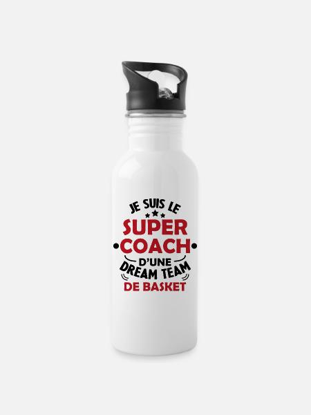 Je Suis Le Super Coach D'une Dream Team De Basket - Gourde avec paille intégrée - blanc