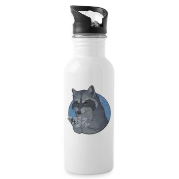 Raccoon - We wash our paws! - Water bottle with straw - white - Right