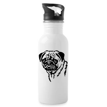 Mops Kopf - Trinkflasche mit integriertem Trinkhalm - Weiß - Rechts