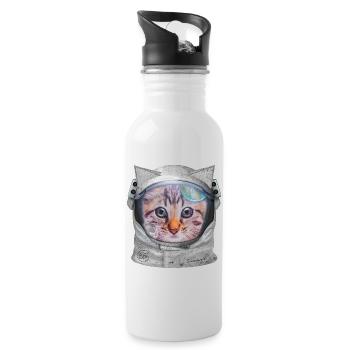 Cat in space - Water bottle with straw - white - Right