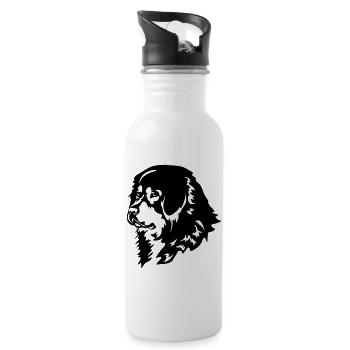 Tibetdogge Kopf - Trinkflasche mit integriertem Trinkhalm - Weiß - Rechts