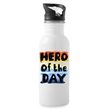 "Hero of the day" Hero everyday saying cool positive - Water bottle with straw - white - Right