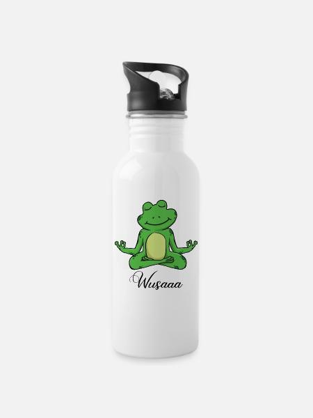 Auszeit Durchatmen Wusaaa Frosch - Trinkflasche mit integriertem Trinkhalm - Weiß