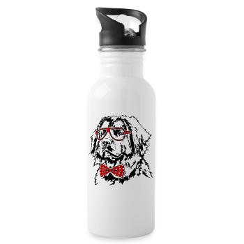 Funny LEONBERGER Glasses Dog Dog - Water bottle with straw - white - Right