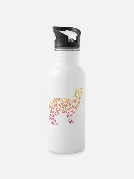Alpaka Mandala - Trinkflasche mit integriertem Trinkhalm - Weiß