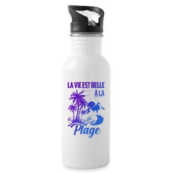 La vie est belle à la plage - Gourde avec paille intégrée - blanc - Droite