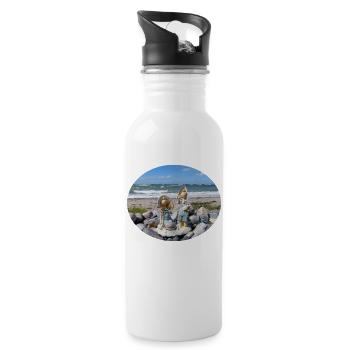 Spielende Kinder am Strand - Trinkflasche mit integriertem Trinkhalm - Weiß - Rechts