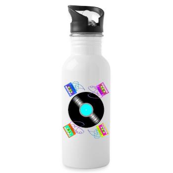 Vintage-Begegnungen zwischen Vinyl und Kassetten - Trinkflasche mit integriertem Trinkhalm - Weiß - Rechts