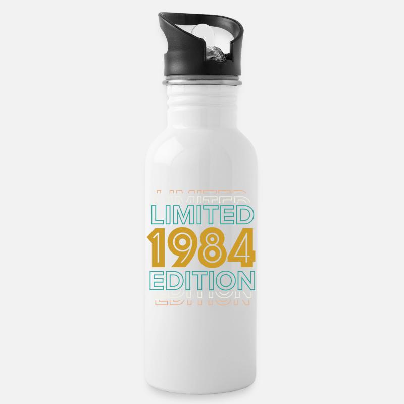 1984 Limited Edition Geburtstagsdesign - Trinkflasche mit integriertem Trinkhalm - Weiß