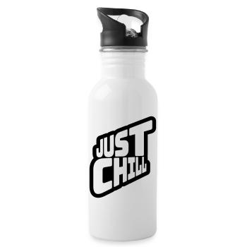 Just Chill Text Logo - Trinkflasche mit integriertem Trinkhalm - Weiß - Rechts